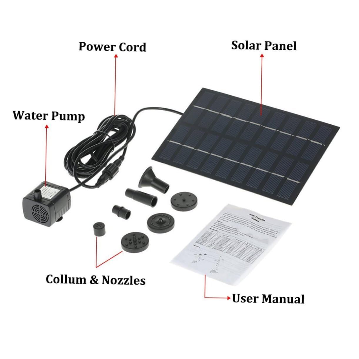 Pompa Fontana Solare per Laghetto 9v 1, 8w in Vetro Temperato