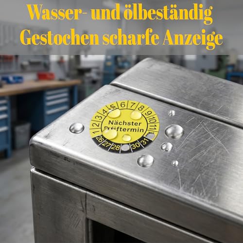 1000 Stück Nächster Prüftermin 2026-2031 auf 2 Rollen mit 3mm Lochzange, Gelb Selbstklebend Vinyl Prüfaufkleber für Nächster Prüftermin Elektroprüfung DGUV V3, ⌀ 25mm Wartungsetiketten für Industrie