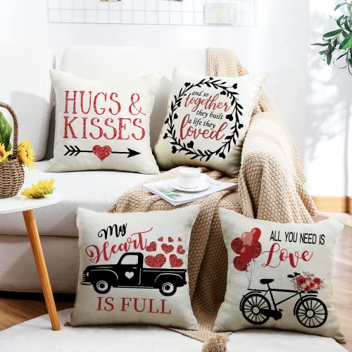 Onerisly Valentines Pillow Covers 18X18, Valentines Day Pillow Covers Set Of 4, Throw Pillows For Couch Sofa Living Room Outdoor Valentines Day Home Decorations #TOP4
