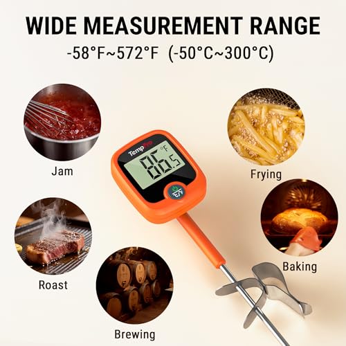 Image of TempPro TP509 Candy Thermometer with Pot Clip, 10 inch Long Probe Instant Read Meat Food Thermometer with LCD, Cooking Oil Deep Frying Thermometer for Brewing Fathers Day Gift (Previously ThermoPro)