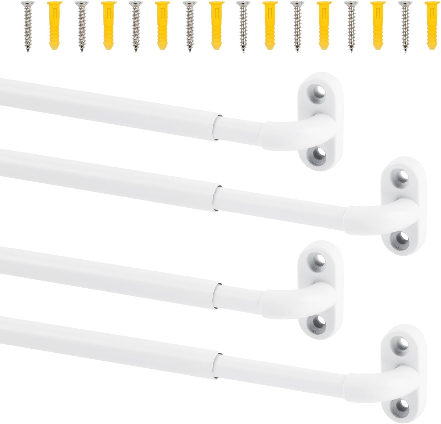 TYRON 4 Pack Sash Curtain Rod Adjustable 8-12 Inch, 3/8 In. Diameter, Mini Sidelight Window Rod (White)