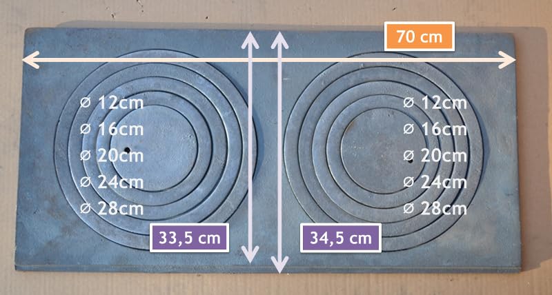 SEZAM Plaque en fonte pour poêle à 2 trous - 70 x 33 cm - Plaque de charbon - Fonte grise