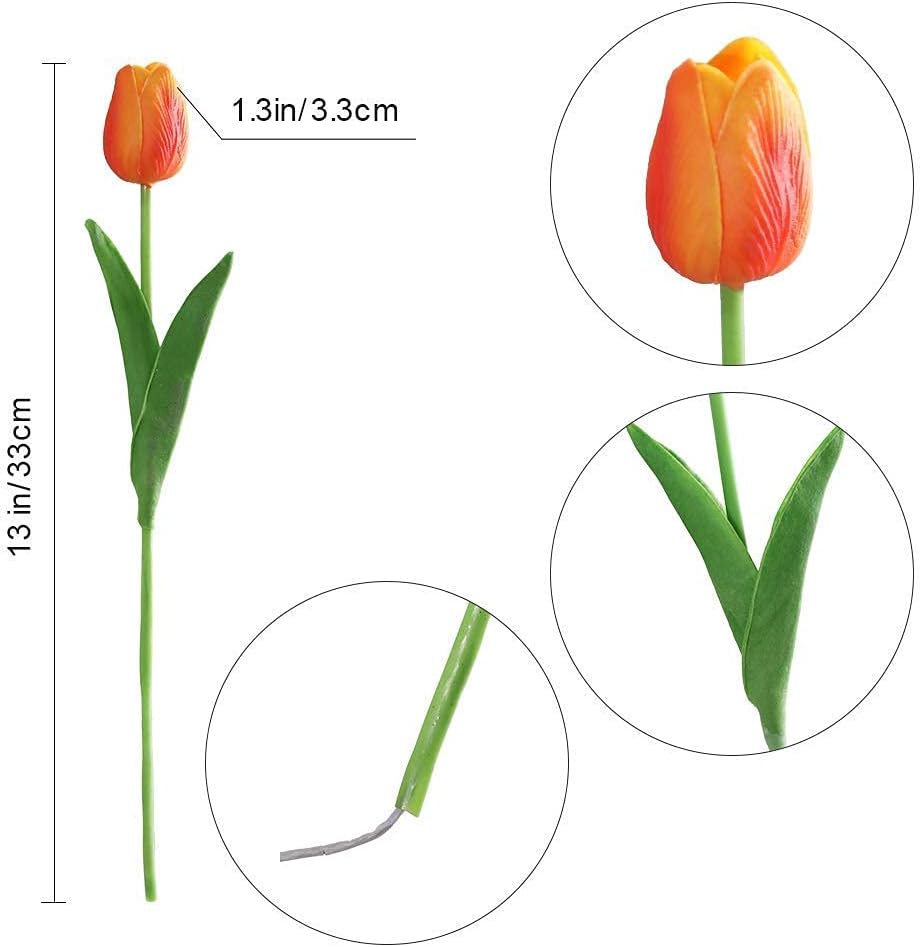 Kisflower 30Pcs Latex Tulips Real Touch Red and Yellow Artificial Flowers Fake Tulips Arrangement Bouquet for Home Office Wedding Decor (Red and Yellow)