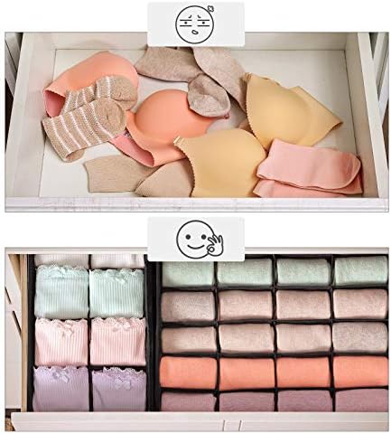 SONGMICS Set of 4 Drawer Dividers, Foldable Underwear Storage Organiser, for Bras, Panties, Socks, Ties, Linenette Non-Woven Fabric, Space-Saving, Black RUS004B01