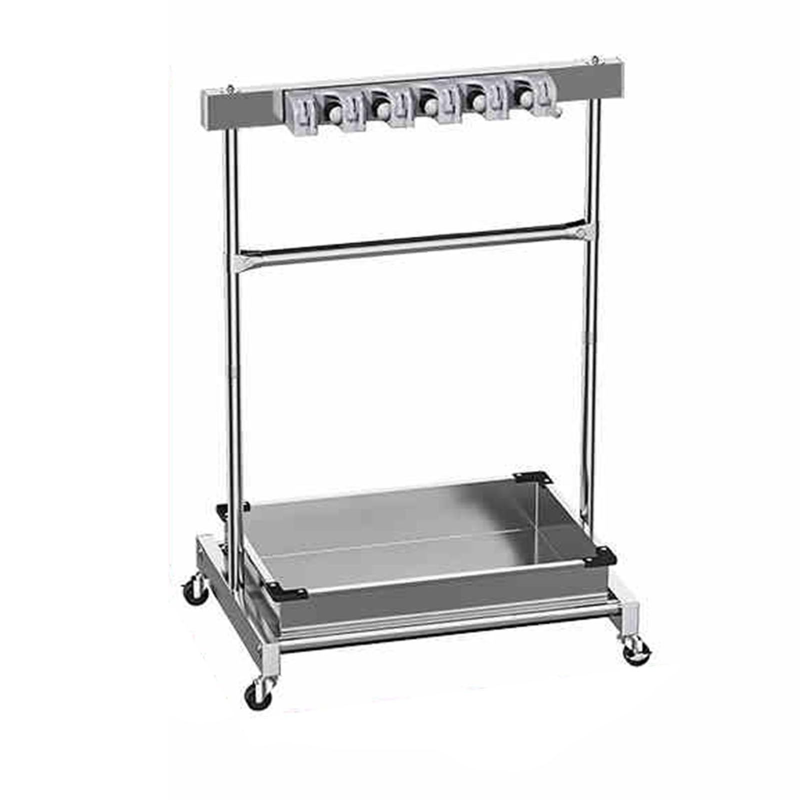 Carro portaherramientas rodante de Alta Resistencia con Estante Doble de Ganchos extraíble. Ideal para Herramientas de Mango Largo, escobas y rastrillos. 67 x 50 x 122 cm. Solución