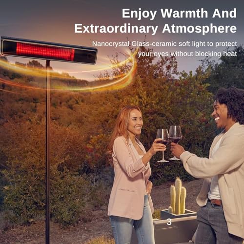 EAST OAK Patio Heater, 1500W Standing Indoor Outdoor Heaters for Patio with Nanocrystal Glass-ceramic, 3 Heat Settings & 24h Timer, Fast Heat Waterproof & Dustproof, Tip-over & Overheat Protection