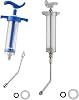 2Pcs Syringe with 2 Drench Nozzle Adjustable Dosage Reusable Drench Gun Syringe for Goat, Horse, Sheep, Dog, Pig, Cat 30ML50ML