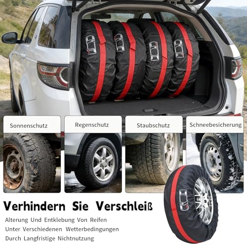 Reifentaschen Set, 4 Stück 13-18 Zoll Reifenaufbewahrung Waterproof Staubdicht Reifenbezug mit Tragegriff, Reifenschutzhülle für Sauberer Transport und Lagerung Schwarz Durchmesser 66 cm (13-18 Zoll)