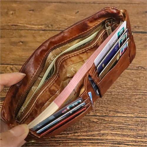 Hand-Rubbed Vegetable Tanned Leather Wallet Retro Distressed Wallet Multifunctional Wallet(Brown)3