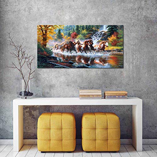 Arthome520 Golden Landscape Home Decor Canvas Print Painting Colorful Animal Horse Picture Wall Art Contemporary Framed Living Dining Room Decorations (20''X40'') #TOP3