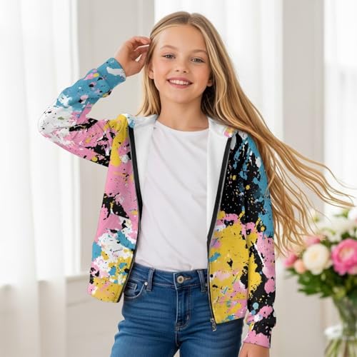 Kids Zip-Up Hoodie, Soft Athletic Sweatshirt Fashion Cozy Winter Jacket with Kangaroo Pocket for Boys Girls S ~ XL2