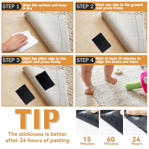 Image of 12 Sets - 4x6 inch Square Hook and Loop Tapes, Fabrics Nylon, Black | Hook and Loop Strips with Adhesive, Self Sticky Double Sided Heavy Duty Strips for Home Office School and Crafting