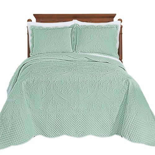 Collections Etc Luxe Textured Diamond Design Scalloped Edge Oversize Bedspread Seaglass King