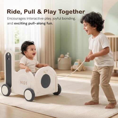 Image of Baybee 4 in 1 Baby Push Walker & Shopping Cart for Kids, Convertible Ride-On Toy, Pull Cart & Toy Organizer, Storage Compartments, Secure Rope Grip, Smooth Wheels & Rounded Edges | Walking Support for 0-3 Years (Black & White)