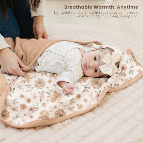 Image of Konssy Muslin Baby Blankets, Super Soft 100% Cotton Crib Blanket | Soft Lightweight Nursery Swaddling Wrap for Girls Boys, Infant Toddler, 47 X 47 In, Flourish