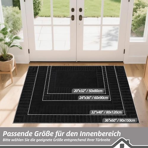 BEQHAUSE Türmatte Innen, super saugfähige Schmutzfangmatte, rutschfeste Maschinenwaschbare Fußmatte, Schmutzfänger Teppich für Hund, Eingang, Haustür, 60x90cm, Schwarz