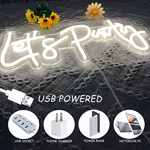 Image of Let's Party Neon Sign, LED Neon Lights for Bedroom Wall Decor, Art Decorative Lights for Bachelorette Party, Engagement Party, Birthday Party, Living Room, Gamer Room Decor Aesthetic (Warm White) | Art Decorative Lights for Bachelorette Party, Engagement Party, Birthday Party, Living Room, Gamer Room Decor Aesthetic