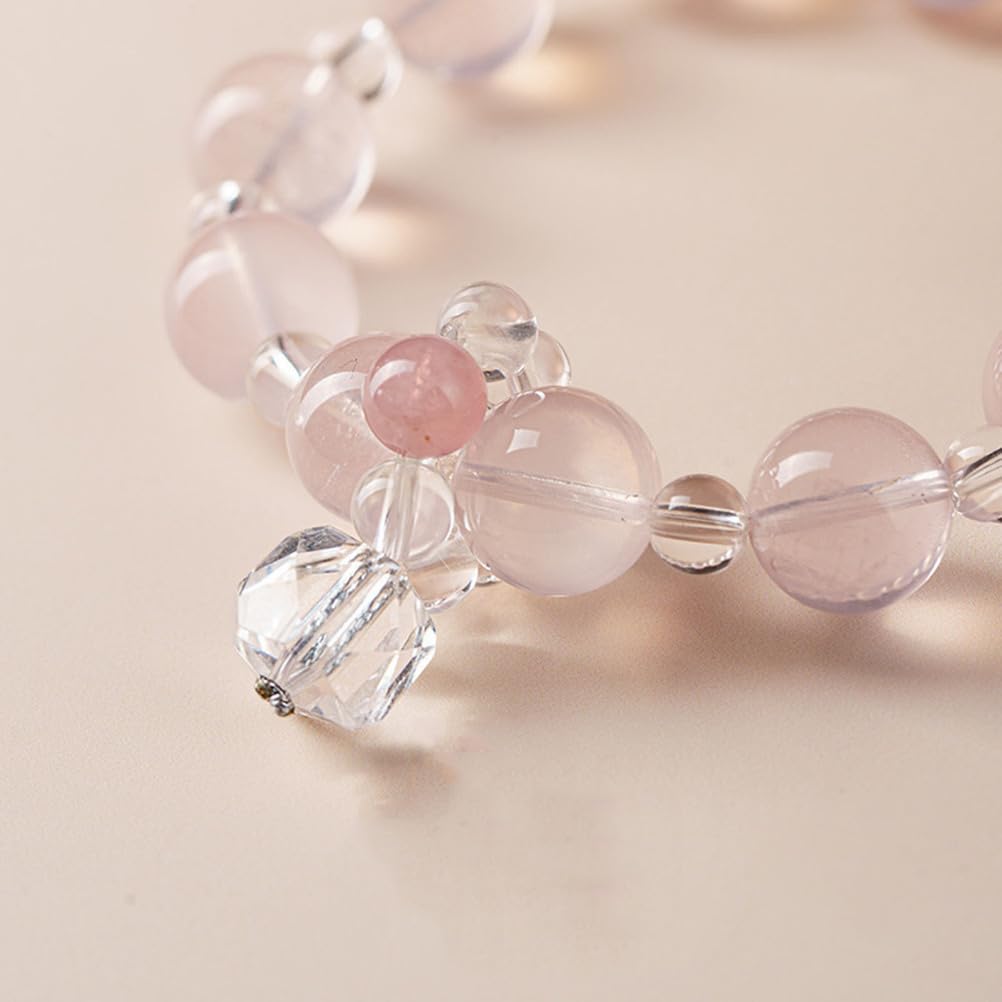 Bracciale al Quarzo Rosa curativo al Quarzo Trasparente, Braccialetti Naturali Fatti a Mano Bracciale Elasticizzato con Pietra preziosa Rosa Naturale per l'energia positiva