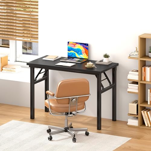 Image of DlandHome Folding Desk Small Desk 31.5 inches Small Computer Desk for Home Office Folding Table Writing Table for Small Spaces No Assembly Required Black & Black Frame