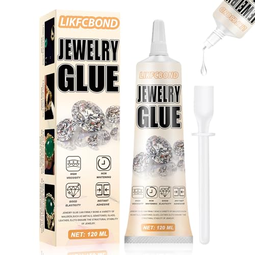 LIKFCBOND Pegamento para Bisutería, Pegamento Fuerte para Joyas Transparente, Pegamentojoyas con Raspador, Unión de Precisión para Pegar variasjoyas, Piedras Preciosas y DIY, 120ml