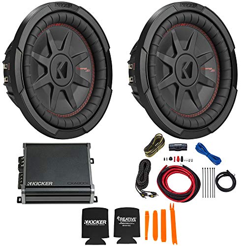 Kicker 10 Inch Comp RT Thin Woofer Includes Two 48CWRT102 Package with 46CXA8001 Amplifier and Wire kit