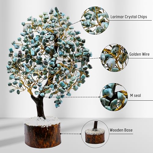Image of Certified Larimar Crystal Tree for Good Luck - Healing Crystals Money Tree for Wealth, Positive Energy at Home Office - Decorative Spiritual Gifts for Vastu, House Warming
