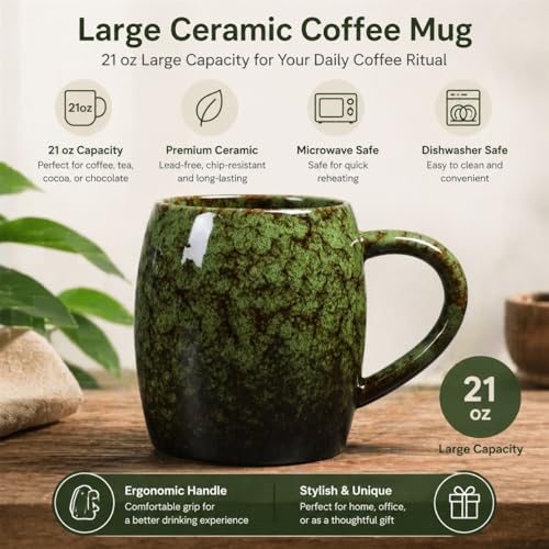 Taza Grande de Cerámica Hecha a Mano 21 oz Verde miniatura 2