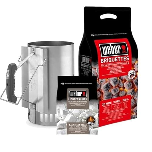 SOCAL Weber Kit di Avviamento per Barbecue a Carbone (Include Carbone 8 kg, Borsa Firelighters e Camino Starter)