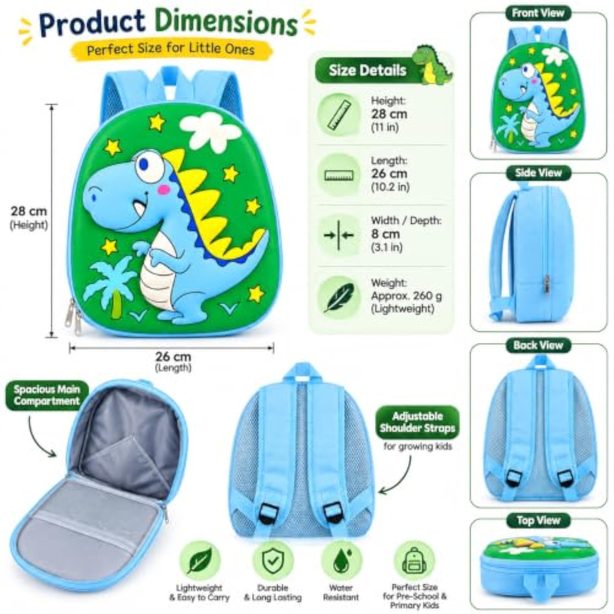 Dinosaur Kids Backpack for Boys & Girls, Fun 3D Design