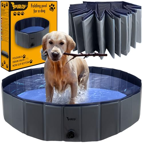 PURLOV Hundepool 160x30 cm/ 120x30cm PVC + ABS Klappbar Antitutsch-Belag Ablaßventils Blau-Grau 23831, Größe:120/30 cm