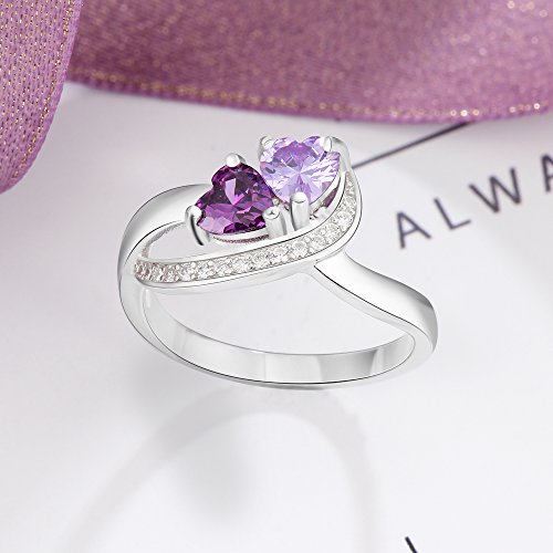 Diamondido Personalized Name Rings 2 Simulated Birthstones Promise Rings for Women Couple Engagement Rings Band (6)