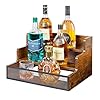 3 Step Countertop Liquor Bottle Display Shelf Wood Bar Shelves 12 Bottles with Fences Freestanding Storage Shelves for Liquor Whiskey Wine Coffee Syrup Display Retro Wine Rack Home Patent Pending