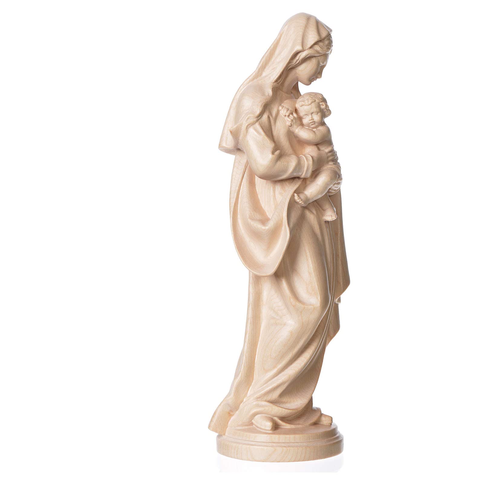 Holyart Estatua Virgen con niño de Madera Natural de la Val Gardena, Acabado con Cera Transparente, 16 cm (6.3 Inc.)
