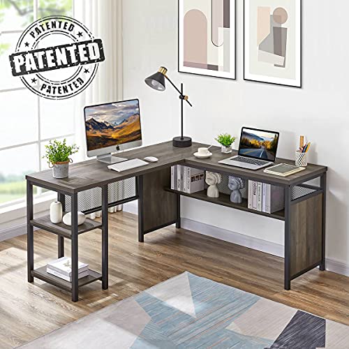 Fatorri L Shaped Computer Desk, Industrial Home Office Desk With Shelves, Rustic Wood And Metal Corner Desk (Walnut Brown, 59 Inch) #TOP3