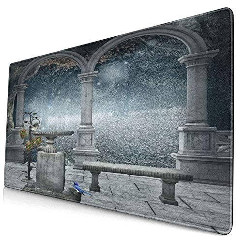 Preisvergleich Produktbild Nettes Mauspad Fiktives mittelalterliches mythisches Steinbank-Ba,Rechteckiges rutschfestes Gummi-Mauspad für den Desktop, Gamer-Schreibtischmatte, 15,8 "x 29,5"