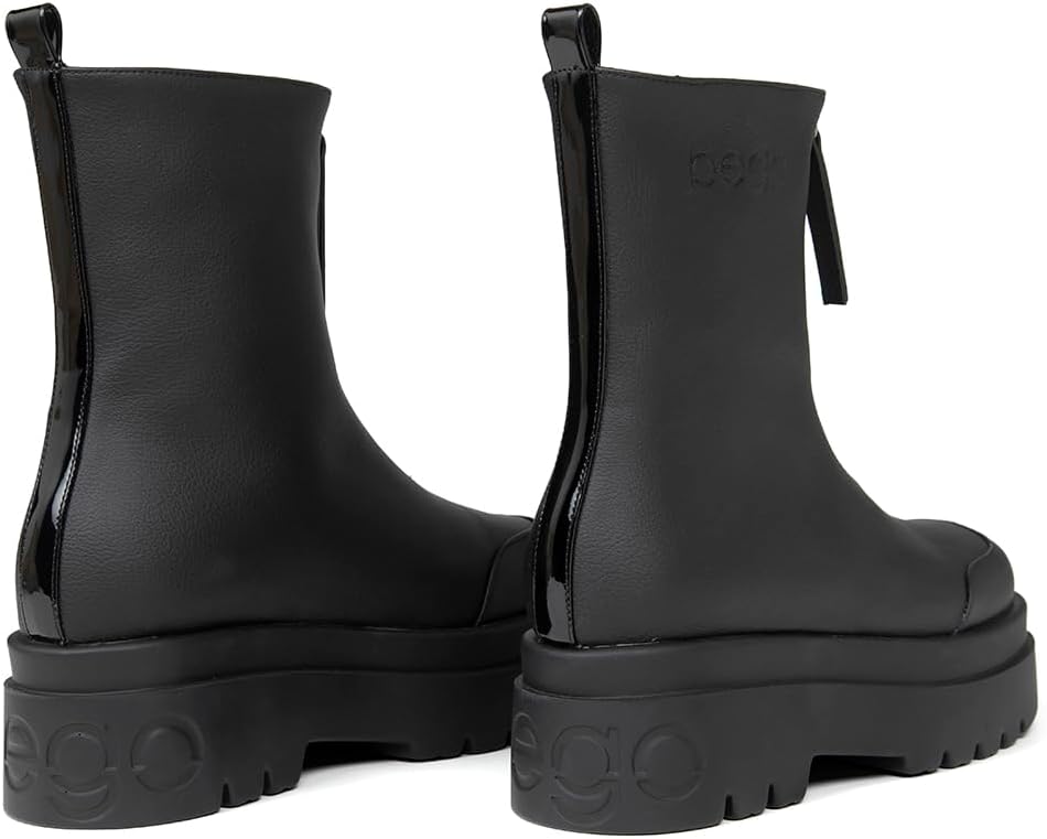 bego Women's Platform Ankle Boots Chunky Chelsea Short Fall Boots Front Zipper Combat Boots Casual Vegan Leather Boots (7, Black) - Image 5