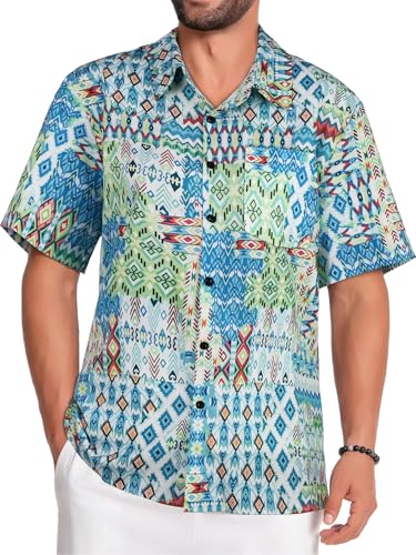 Image of Men Hawaiian Shirt Short Sleeve Summer Beach Button Down Shirts with Pocket