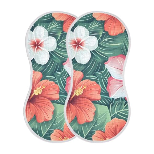 Tropical Flowers Muslin Burp Cloths 22x11 Inch - 4-Layer Organic Cotton & TPU Waterproof Lining, Absorbent Baby Bibs for Boys/Girls with Hanging Loop2
