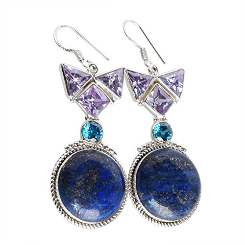 Boucles d'oreilles lapis-lazuli et quartz, cadeau fait main pour femme