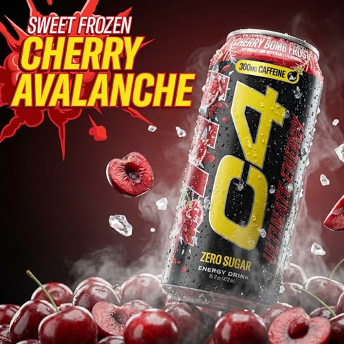 Image of C4 Ultimate Energy Drink, 300mg Caffeine, Zero Sugar, High-Performance Energy for Pre-Workout, Endurance, and Focus, Cherry Bomb Frost, 16oz (Pack of 12)