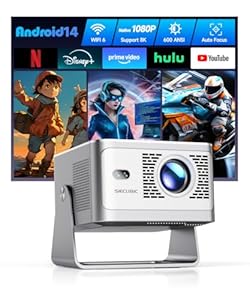 Mini Beamer 4K 8K Unterstützt 1080P Full HD, Android 14 Smart Projektor, WiFi 6 Bluetooth 5.4, Autofokus Auto-Trapezkorrektur, 180° Drehbar, 12W Lautsprecher, Tragbarer Heimkino, SIECUBIC HY350Ultra