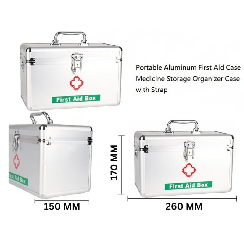 Image of Silver First Aid Box with Aluminium and Steel Protector Corners | Durable Medical Storage Case for Home, Office, and Travel, Heavy-Duty Corner Protectors, Secure Kit Home Workplace.