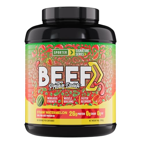 Sporter Beef Protein Isolate - High Protein Low Carb - Alternative to Whey & Vegan Protien - For Muscle Growth & Recovery (4 lb - 60 Servings Strawberry Watermelon)