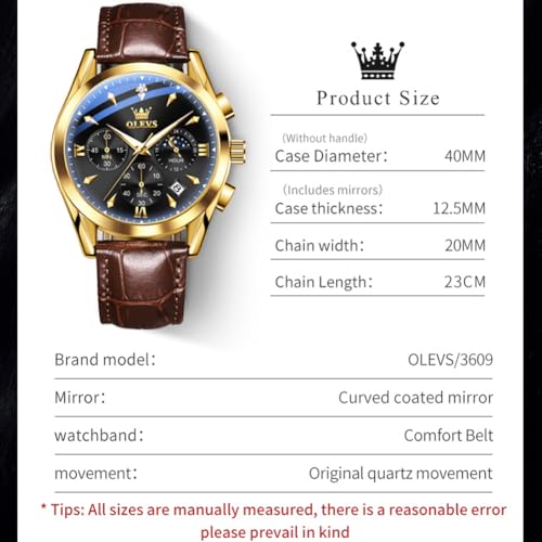 Image of OLEVS Men's Leather Analog Quartz Watch - Luxury Chronograph Wristwatch with Date, Waterproof, Luminous - Dress Style