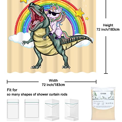 Gixige Cute Unicorn Dinosaur Shower Curtain Kids Gift, Funny Rainbow Animal Theme Bathroom Decor, Waterproof Fabric Accessories Set, With 12 Hooks 72 X 72 Turmeric #TOP6