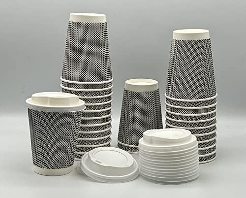 HOT BARGAINS, 500 x Disposable Coffee Cups Size 12oz / 360ml Leak Proof Triple Layered Recyclable Paper Cups for Hot and Cold Drinks Takeaway Cups - 500 X 12oz Cups Only (Black & White)