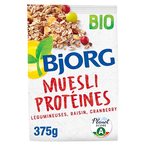 BJORG - Muesli Protéines Bio - Légumineuses, Raisin, Cranberry - Réduit En Sucres - Riches En...