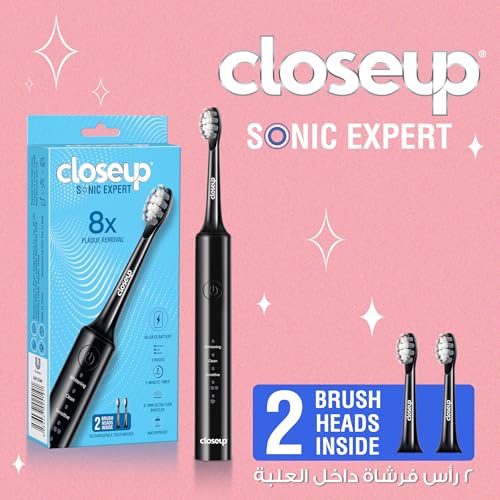 Image of Closeup Sonic Expert Electric Toothbrush for Adults, Pack of 1+2 Heads (Black)