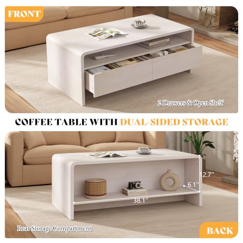 Image of AMERLIFE 39.4 inch Wood Coffee Table with Storage & Rounded Edges