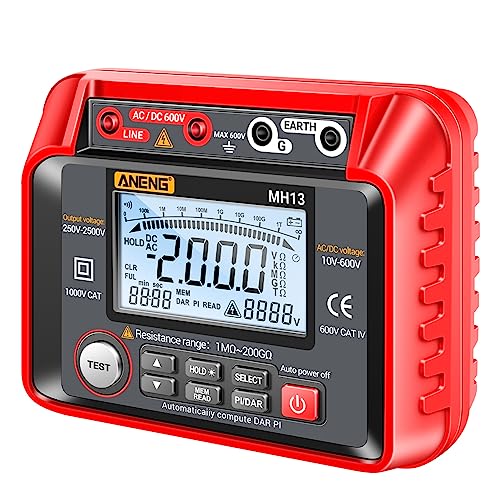 Image of Weytoll 250V-2500V Digital Insulation Resistance Tester 1MΩ-200GΩ Megohm Testing Meter Auto Range 2000 Counts LCD Display 10V~600V AC /DC Voltmeter with 100 Data Storage